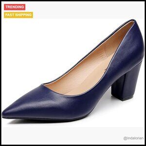 Chunky Heel Slip On Pumps with Pointed Toe